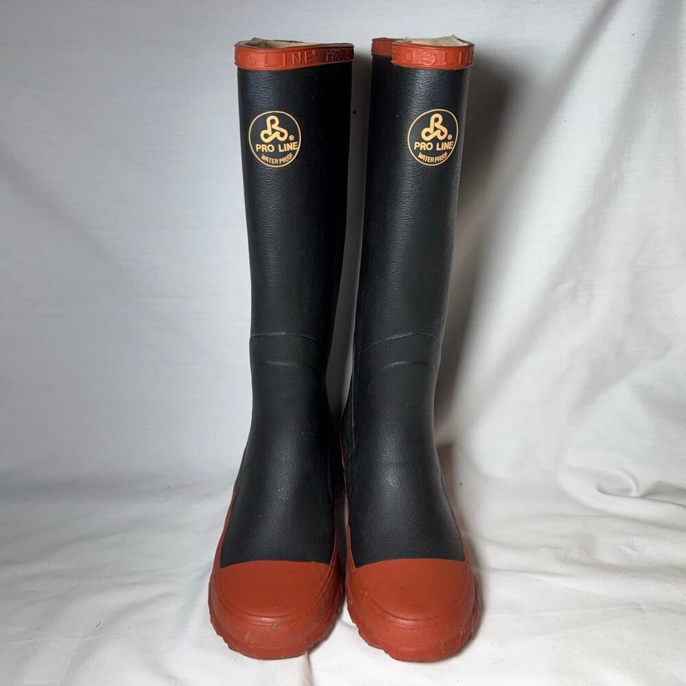Mens Unisex Size 3 Pro Line Waterproof Boots Black Red Rust Color Rain Boots